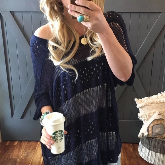 NewPlus Size Boutique Navy Crochet Knit Sweater - Picture 6 of 8